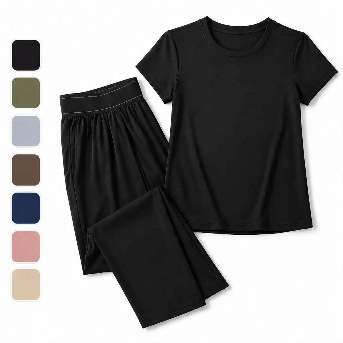 Black Short-Sleeve Tee and Wide-Leg Pants Set