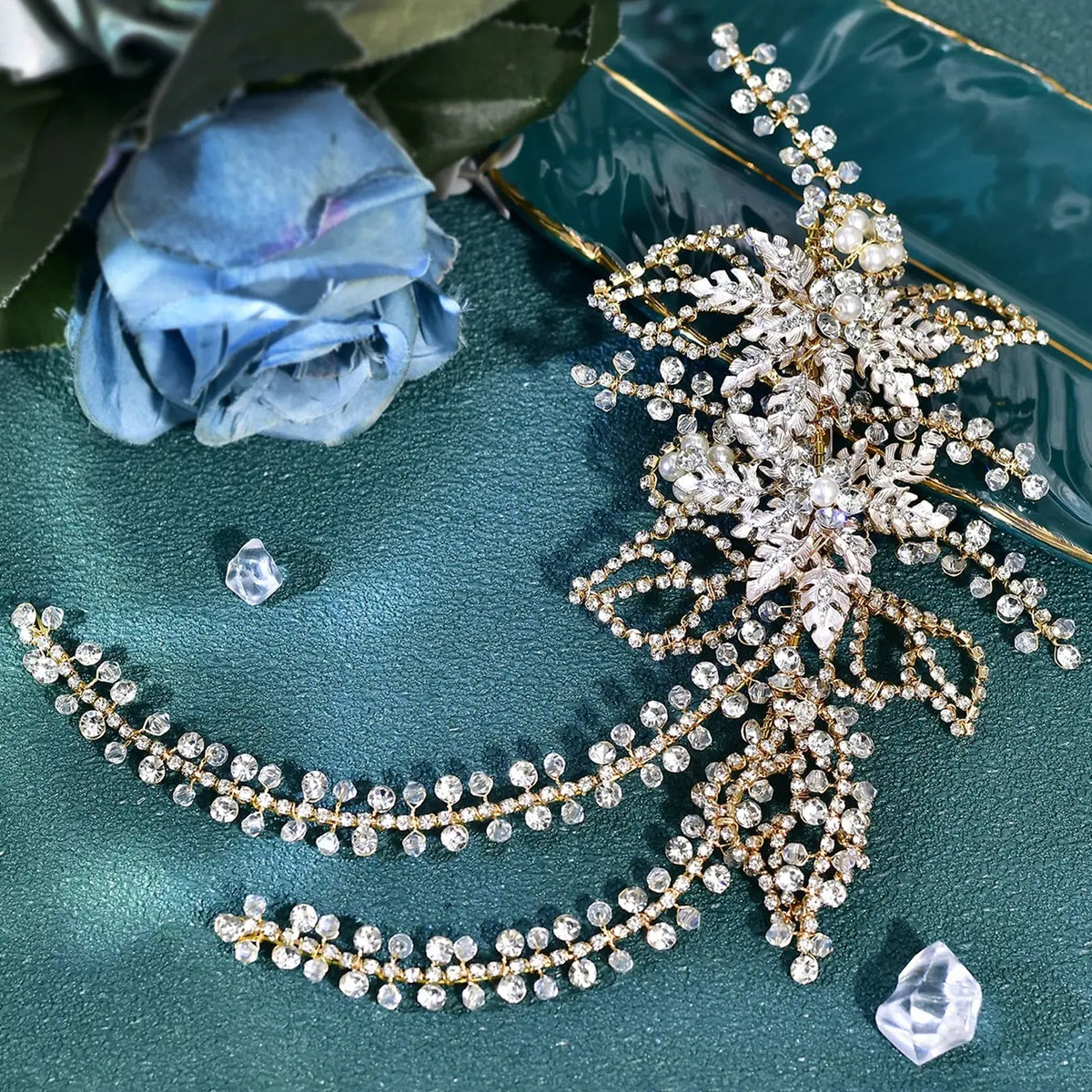 Silver Rhinestone Leaf Hair Piece for Updos
