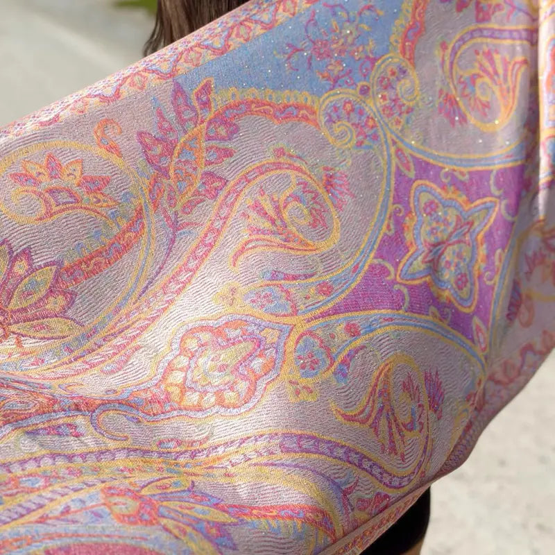 Pink Paisley Pashmina Wrap with Sparkle Details