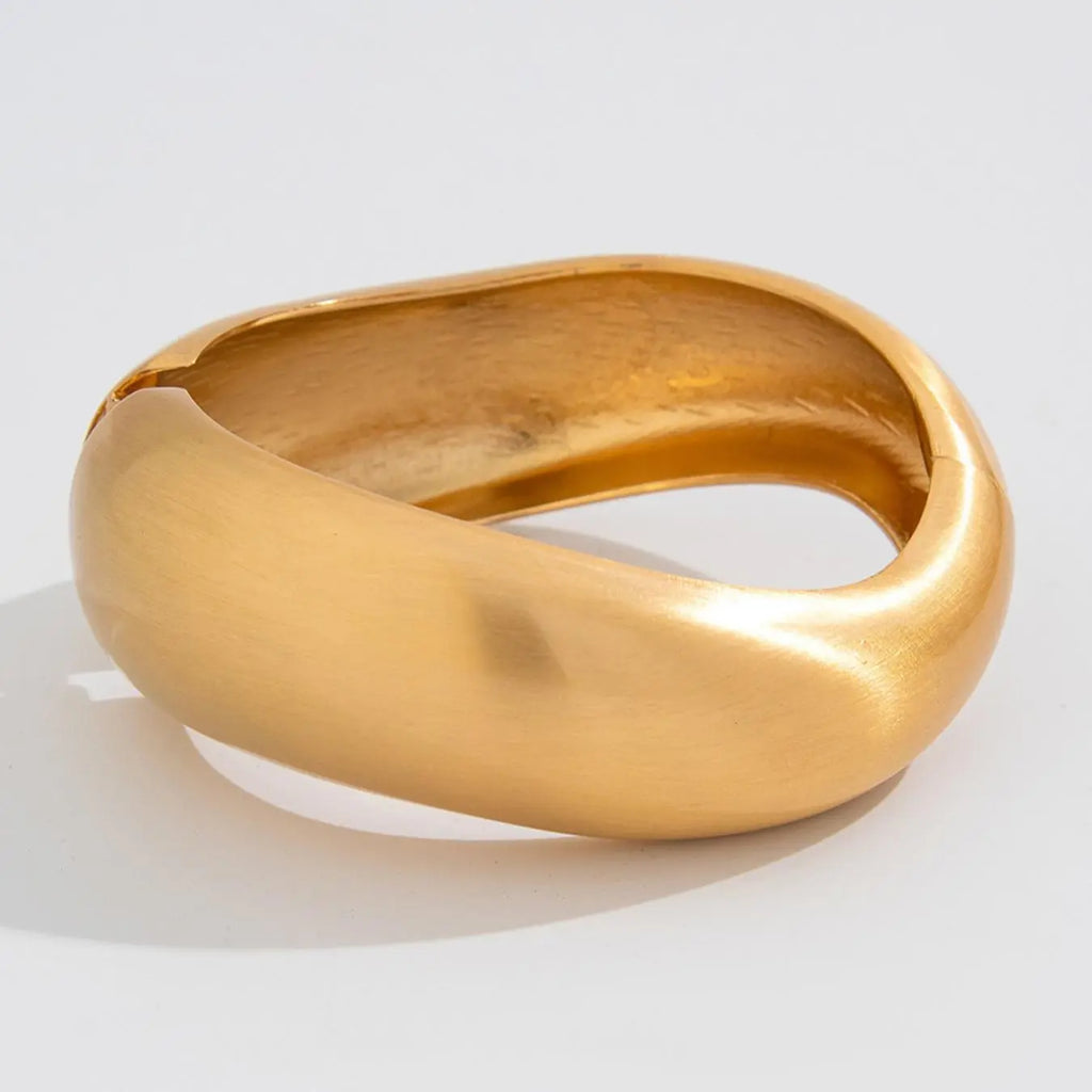 Chunky Brushed Gold Sculptural Cuff Bangles