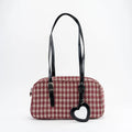 Red Plaid Bowler Shoulder Bag with Heart Charm