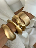 Chunky Brushed Gold Sculptural Cuff Bangles