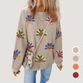 Beige Ribbed Sweatshirt With Sequin Turkey Motifs