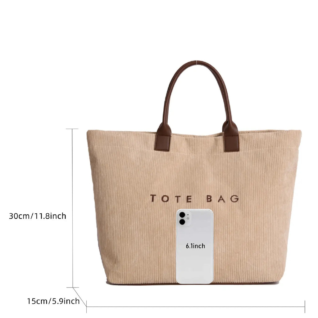 Pink Ribbed Corduroy Tote Bag with Handles