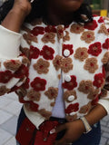 Floral Textured Button Front Cardigan Jacket
