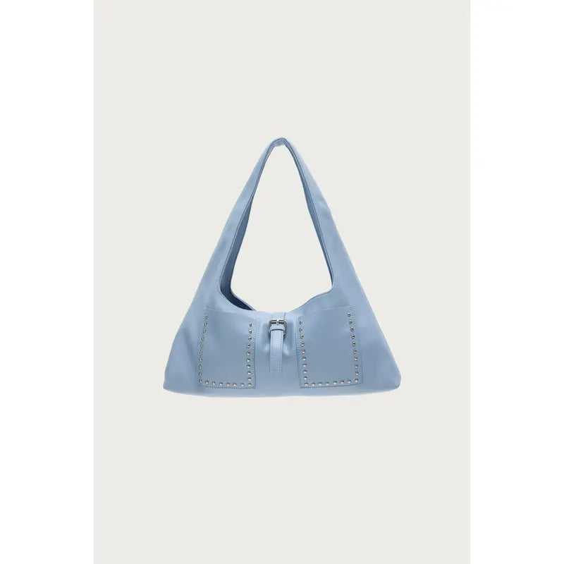 Light Blue Studded Faux Leather Shoulder Bag