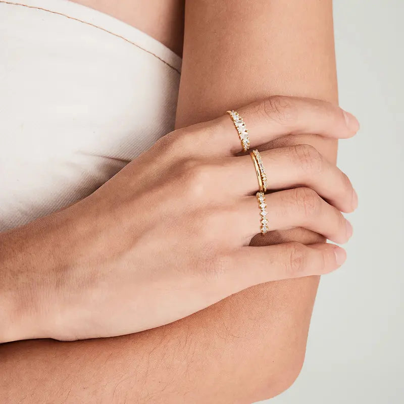 Gold-Tone Stackable Rings with Clear Crystals