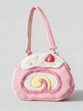 Pink Plush Swiss Roll Shoulder Bag with Strap