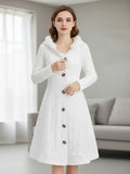 White Cable Knit Hooded Button Front Long Coat