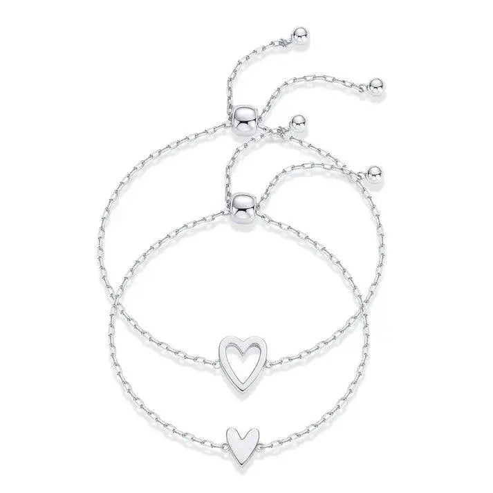 Silver-Tone Heart Charm Slider Bracelet Pair