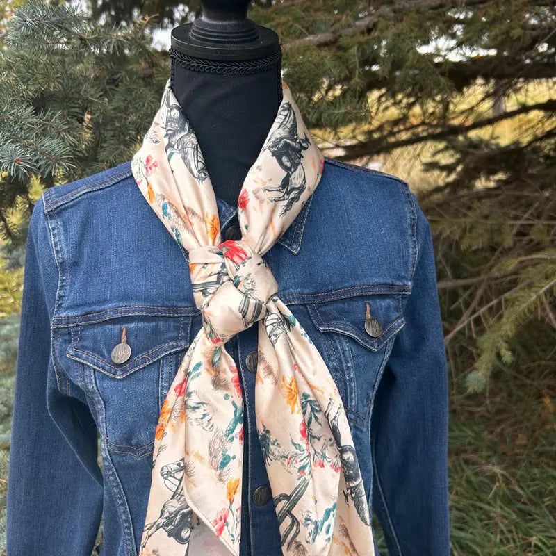 Large Square Scarf with Floral and Horse Print