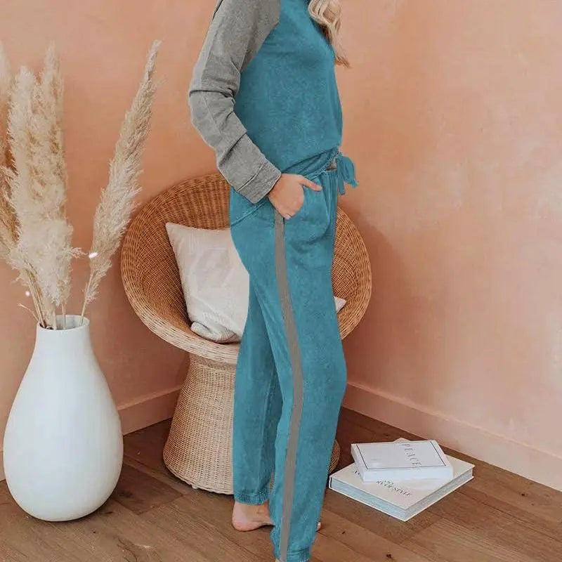Grey Two-Piece Loungewear Set with Black Sleeves