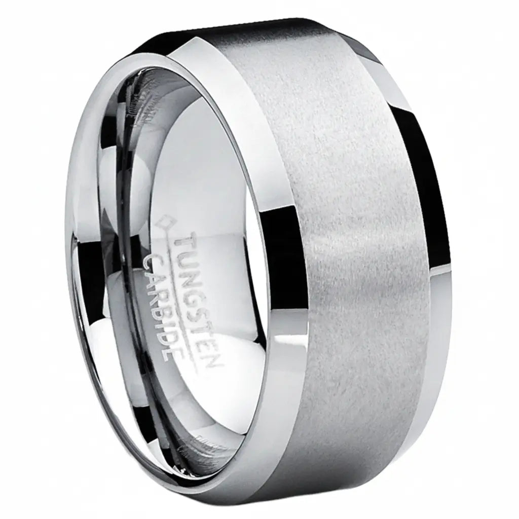 Wide Silver Tungsten Band with Brushed Centre