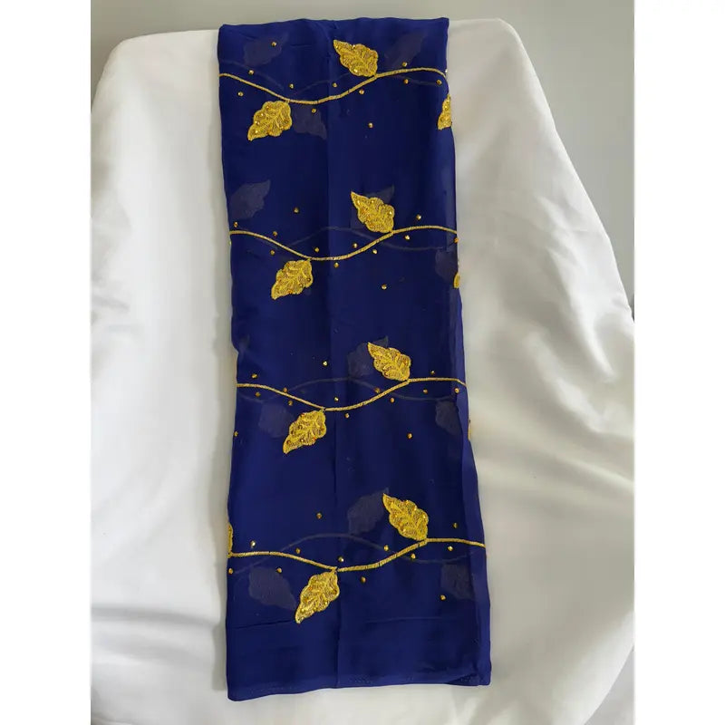 Teal Sheer Headscarf with Gold Embroidered Trim