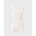 Cream Ribbed Lace Trim Tank and Shorts Set