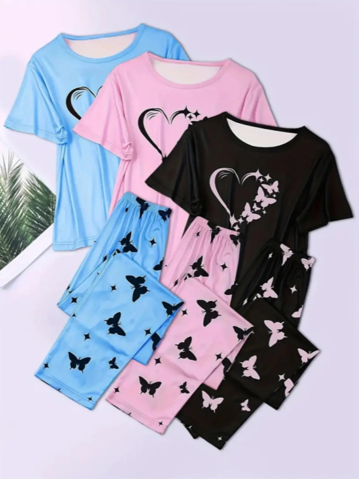 Butterfly Print Short Sleeve Pajama Sets