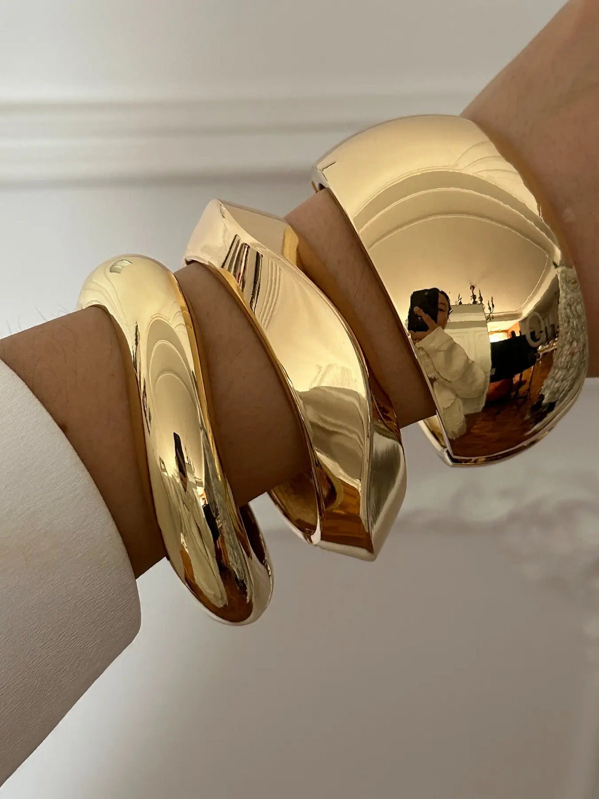 Chunky Polished Gold-Tone Wide Bangle Set