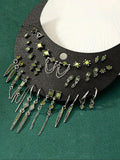 Green Stone Silver Tone Earring Stacking Set