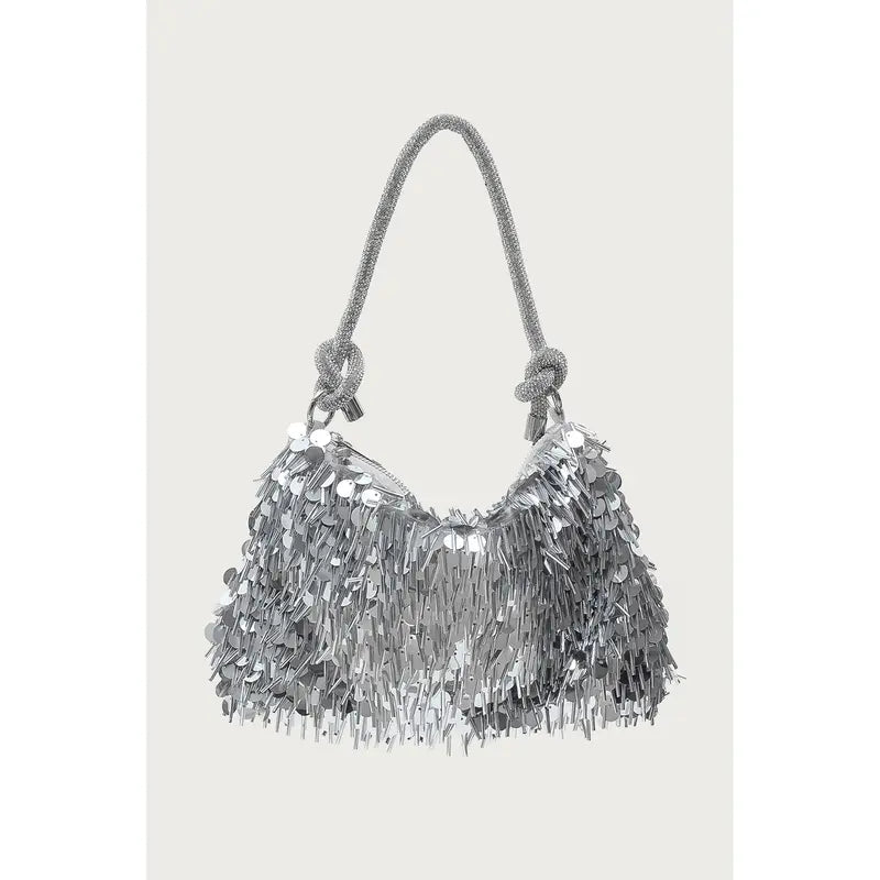 Silver Sequin Mini Bag with Knotted Strap