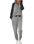 Grey Two-Piece Loungewear Set with Black Sleeves
