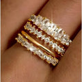 Gold-Tone Stackable Rings with Clear Crystals