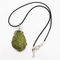 Wire-Wrapped Green Stone Pendant on Black Cord