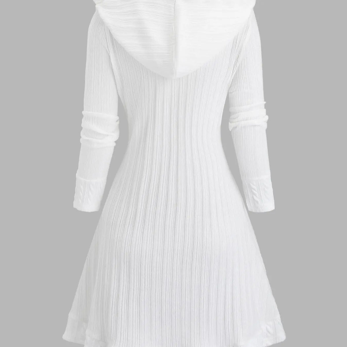White Cable Knit Hooded Button Front Long Coat