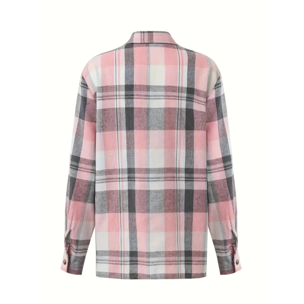 Pink and Grey Plaid Button-Front Shirt Jacket