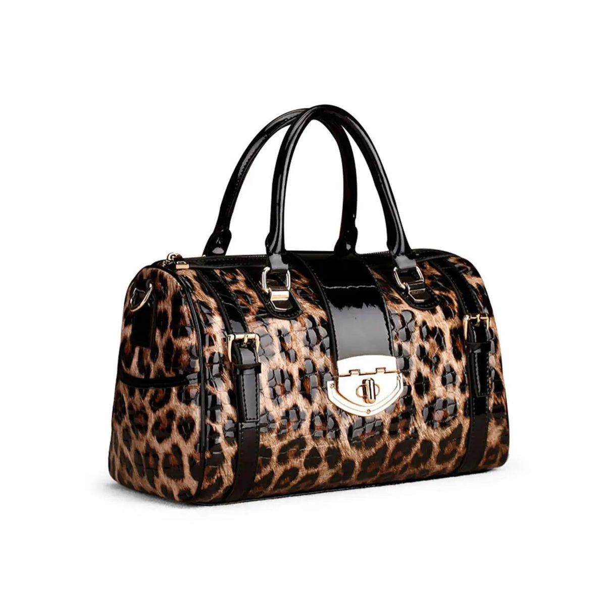 Leopard Print Glossy Satchel with Top Handles