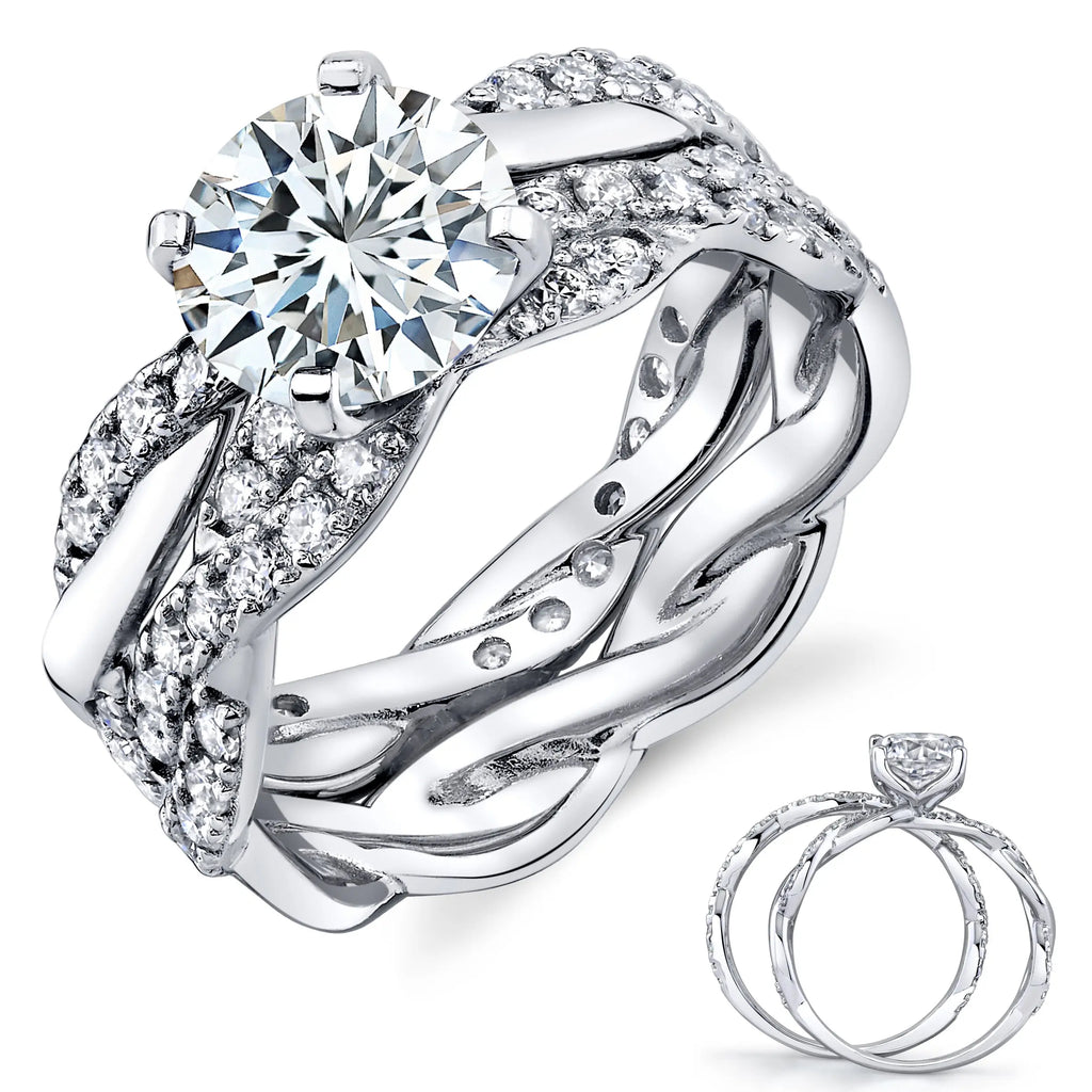 Silver Twisted Band Ring With Large Round Stone