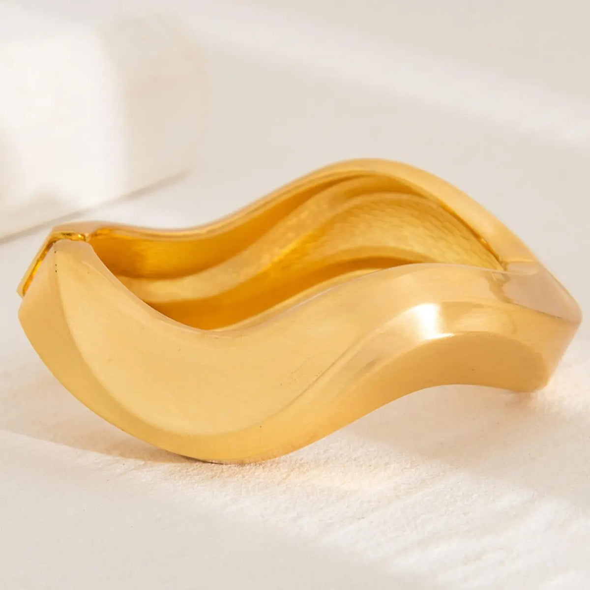 Chunky Brushed Gold Sculptural Cuff Bangles