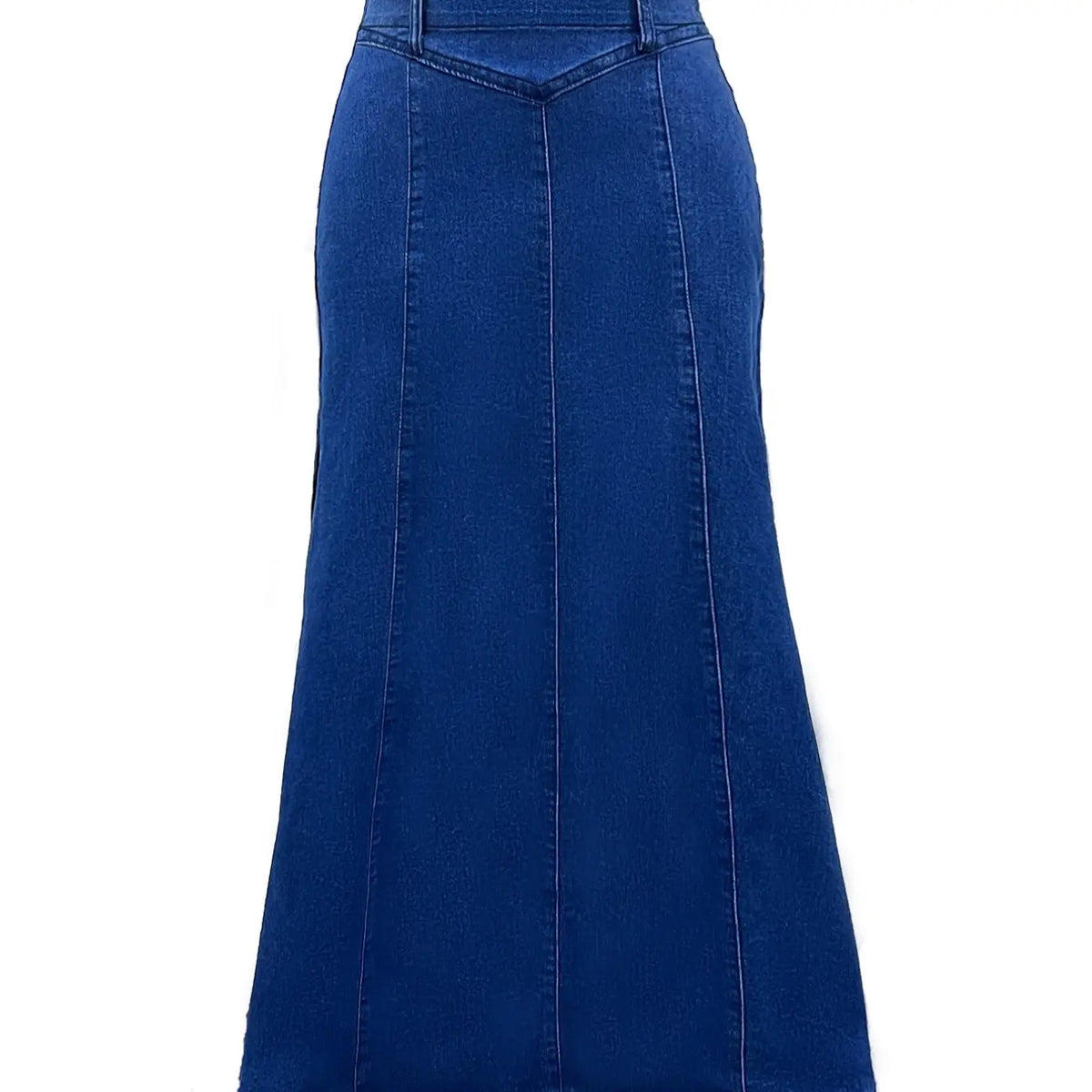 Long Denim Flared Skirt with Panel Seams