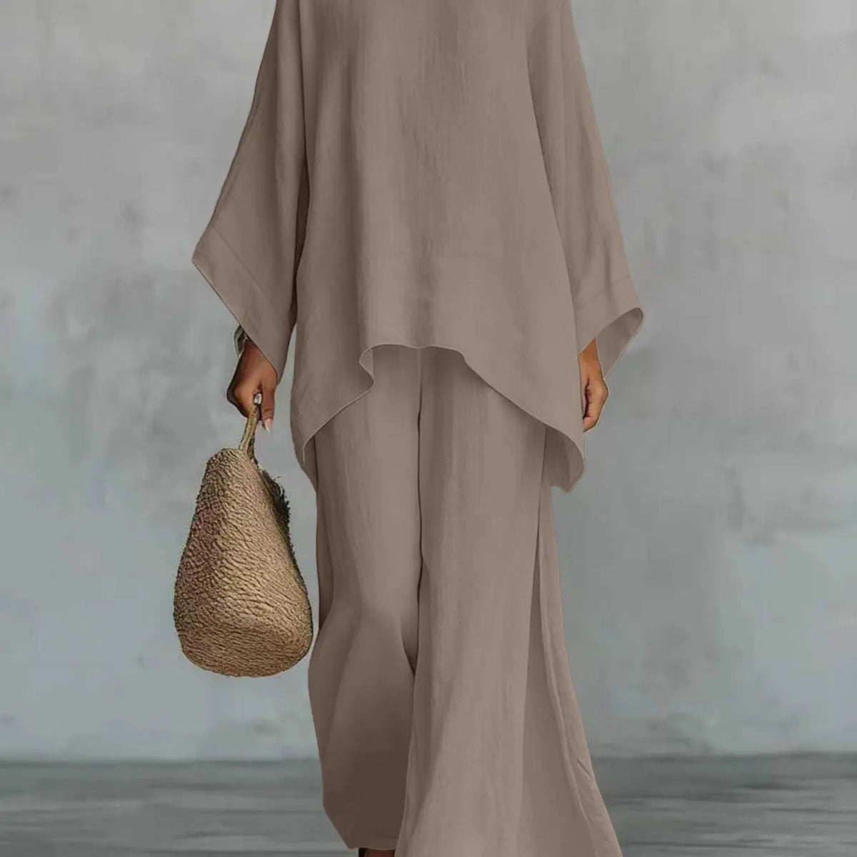 Burgundy Loose Blouse and Wide Leg Pants Set