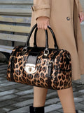 Leopard Print Glossy Satchel with Top Handles