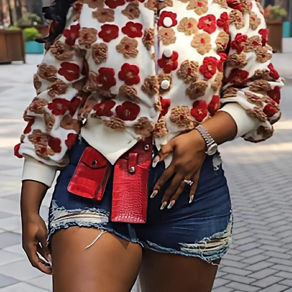 Floral Textured Button Front Cardigan Jacket