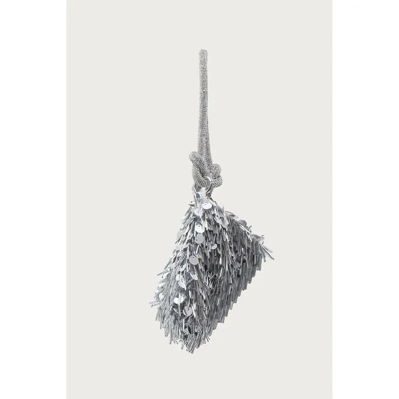 Silver Sequin Mini Bag with Knotted Strap