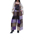 Purple and Brown Patchwork Wide Leg Overalls