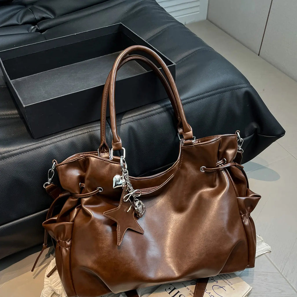 Burgundy Slouchy Tote with Star Charm