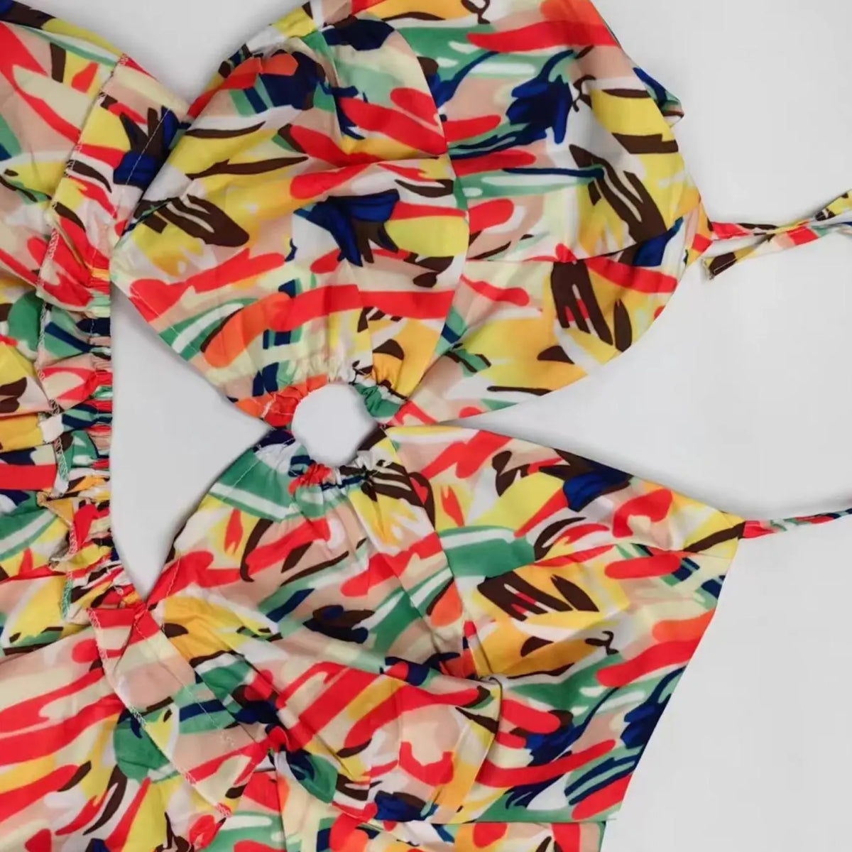 Multicolour Printed Halter Dress with Ruffle Tiers
