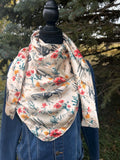 Large Square Scarf with Floral and Horse Print