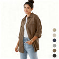 Brown Textured Button-Front Shirt Jacket with Chest Pockets