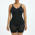 Black Zip-Front Bodysuit with Mesh Thigh Panels