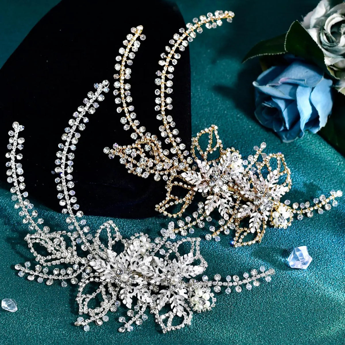 Silver Rhinestone Leaf Hair Piece for Updos