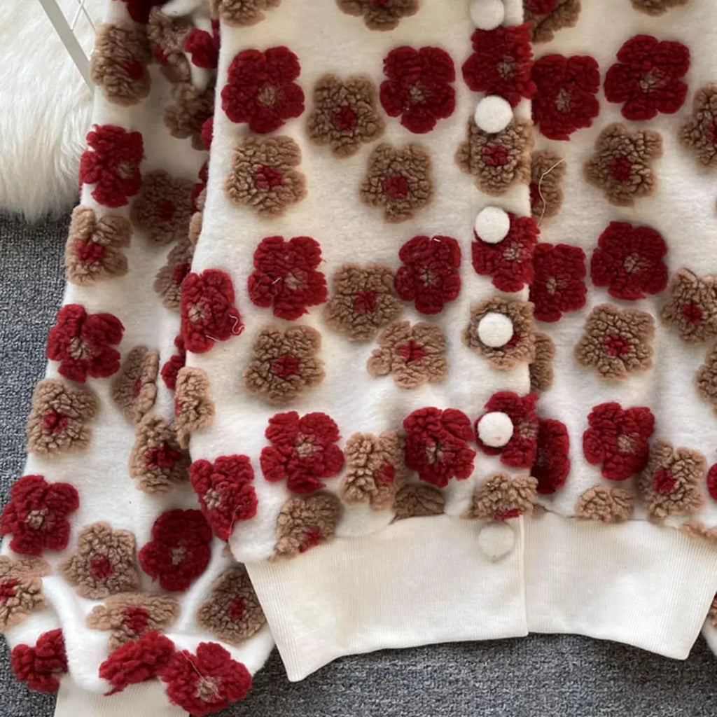 Floral Textured Button Front Cardigan Jacket