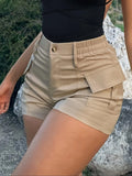 Khaki High-Waist Cargo Shorts with Flap Pockets