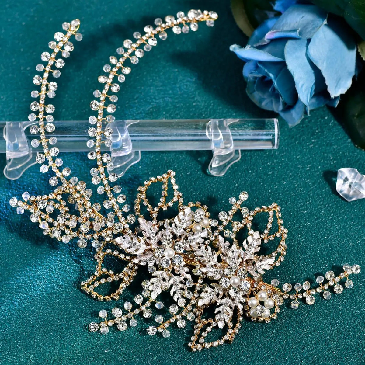 Silver Rhinestone Leaf Hair Piece for Updos