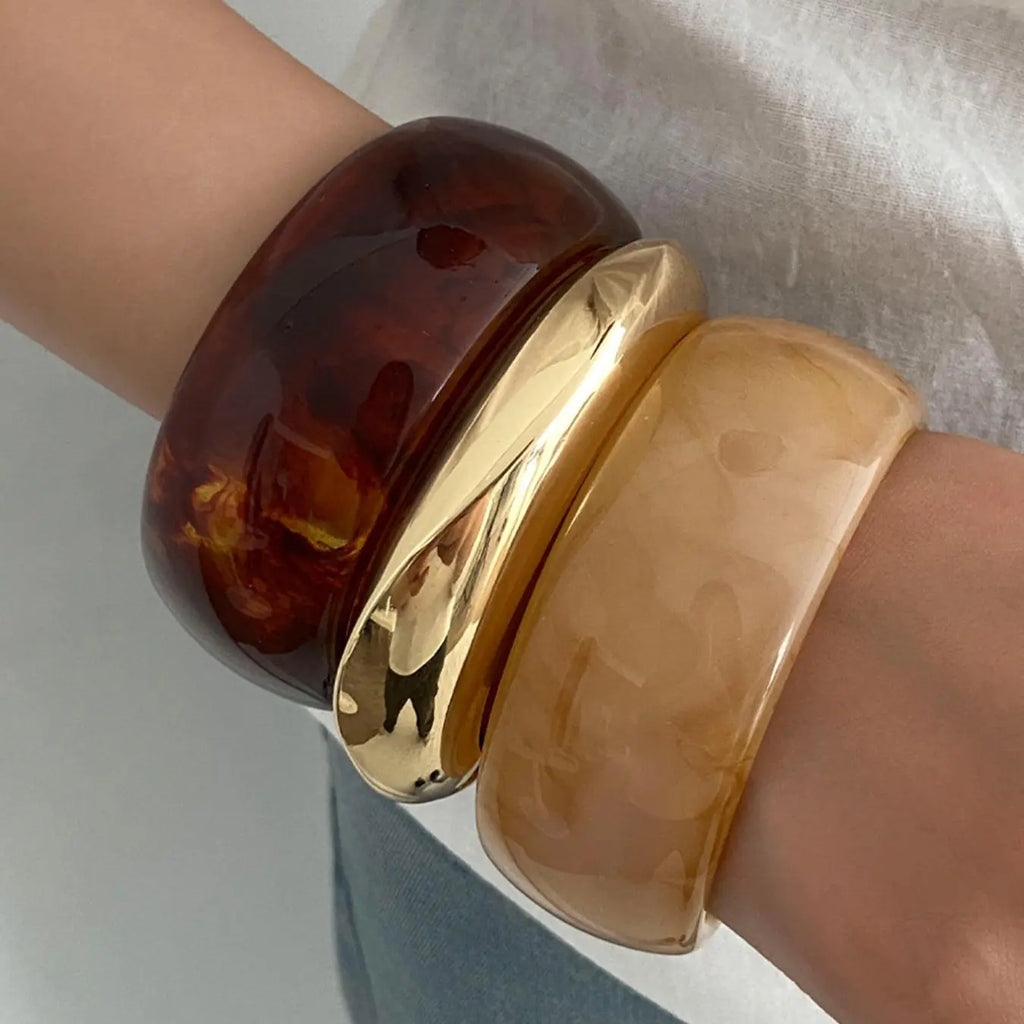 Chunky Polished Gold-Tone Wide Bangle Set