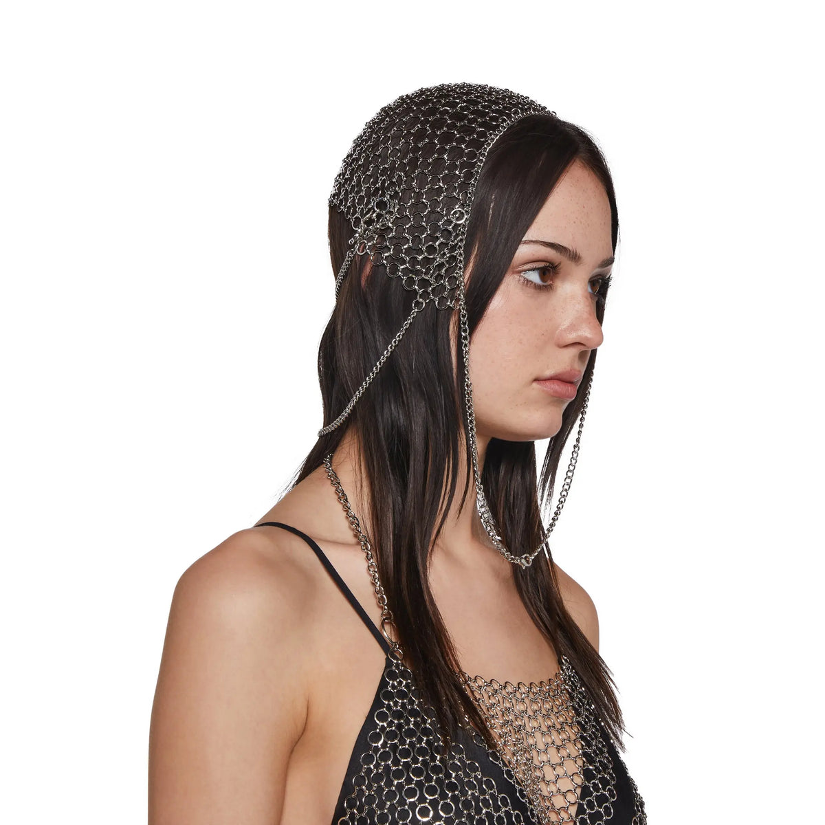 Silver-Tone Chainmail Head Piece with Draped Chains