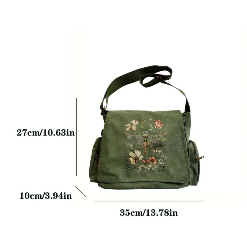 Olive Green Canvas Messenger Bag with Flap