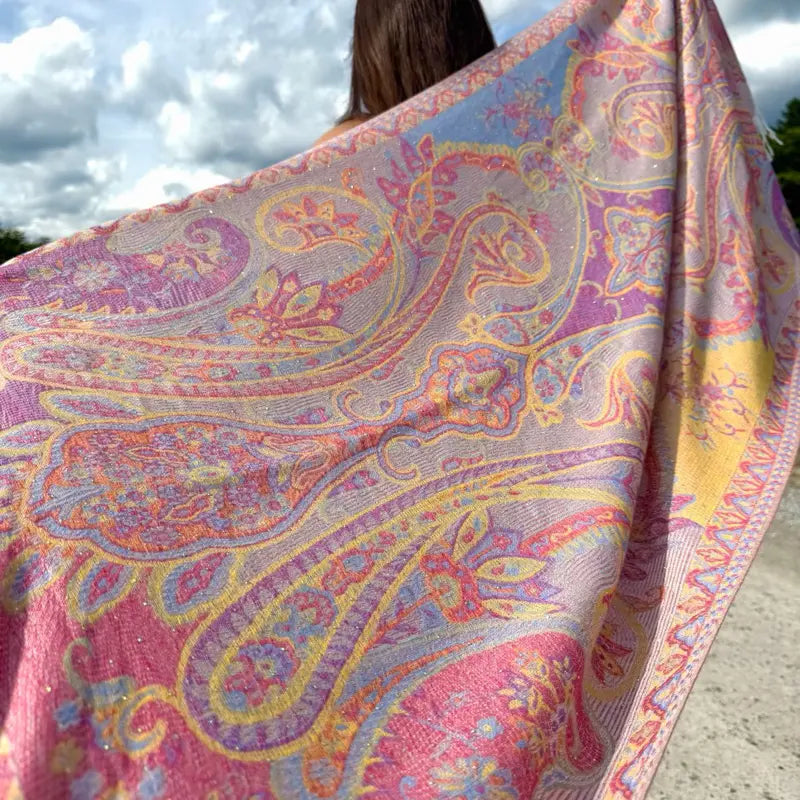 Pink Paisley Pashmina Wrap with Sparkle Details